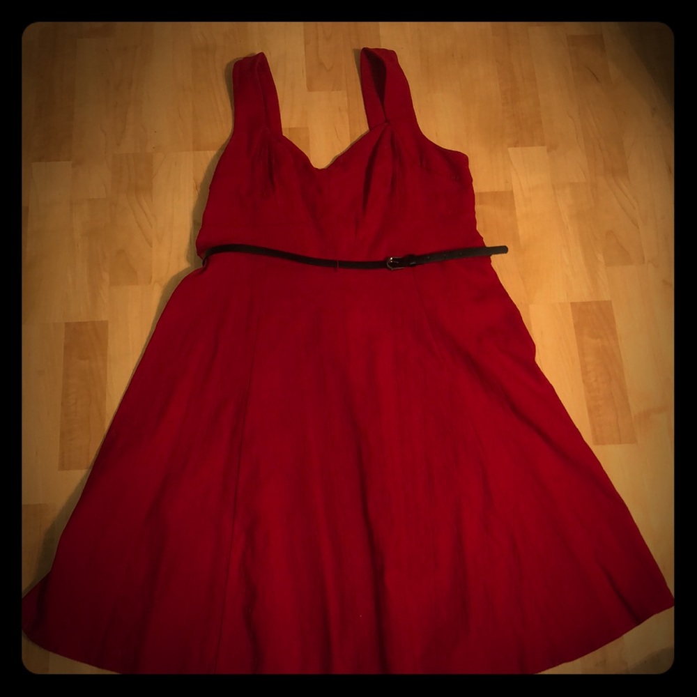 Torrid red knee length dress with black belt